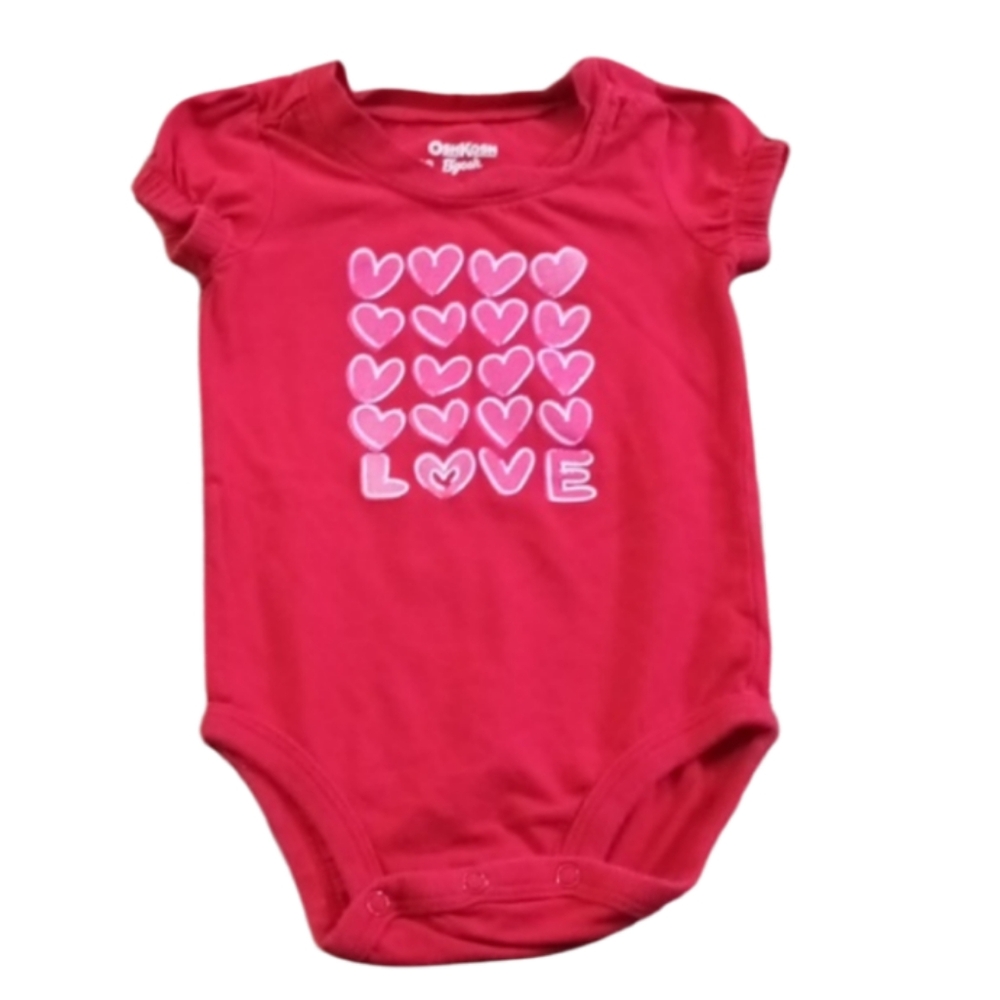 Size 12M OshKosh B'gosh Red Bodysuit with Pink Hearts
